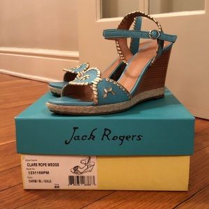 Jack Rogers Turquoise and Gold Rope Wedges